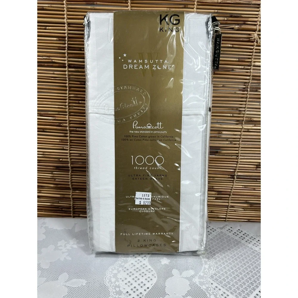 Wamsutta Dream Zone 2 Pillowcases 1000 Thread Count Pima Cotton StripeWHITE KING